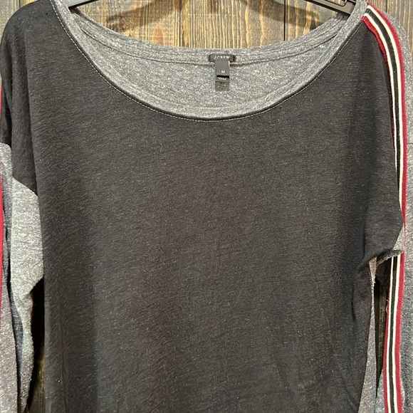 J. Crew Linen Tee M Color Block Striped Sleeve Cotton Blend Casual Preppy - Picture 5 of 9